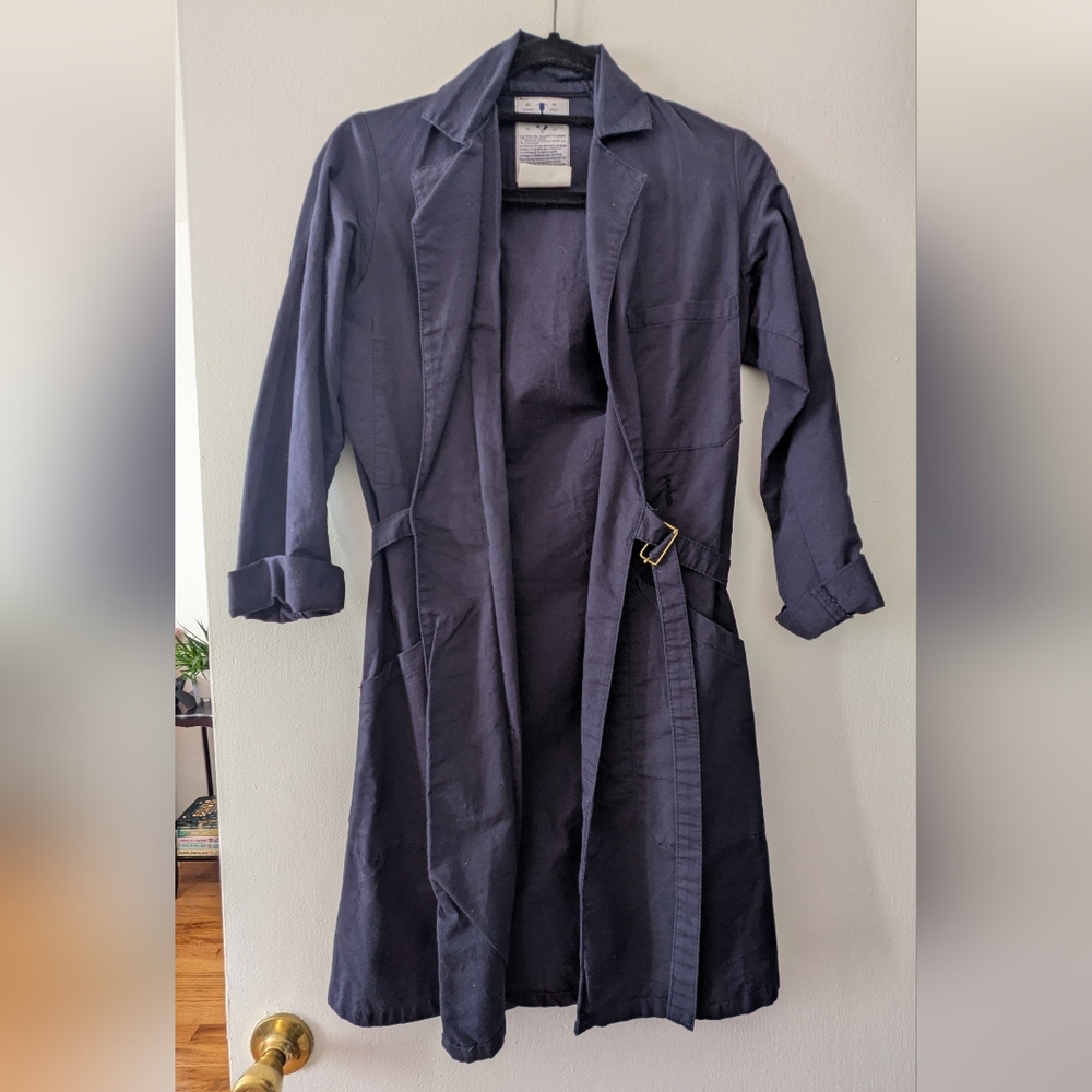 Vintage French Work Jacket Trench Coat Navy 100% Cotton Chevre